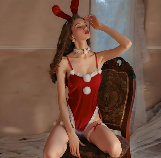 Velvety Sweet Sexy Bunny-Girl Uniform Lingerie (Set 4Pcs)